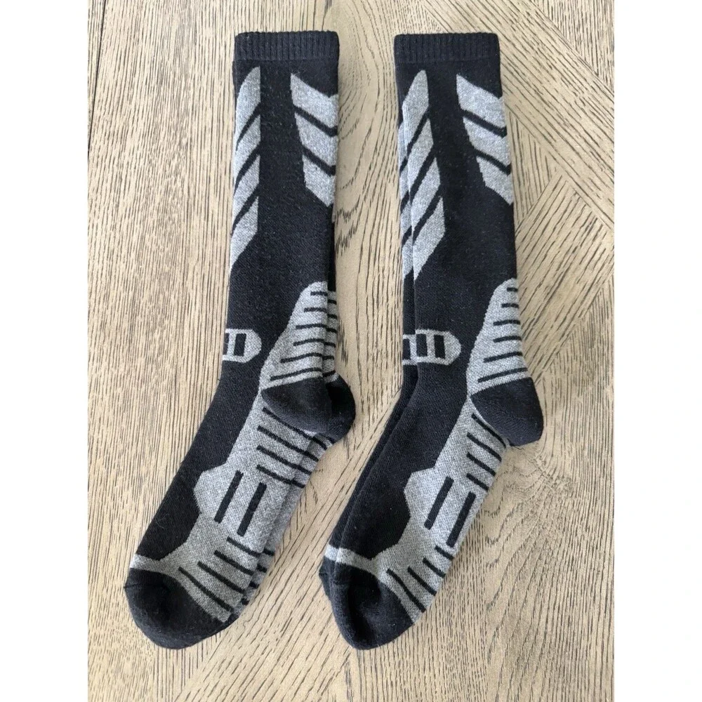Warm Kids Ski Socks - 2 Pairs Merino Wool Skiing Socks Winter size 11-13 Black